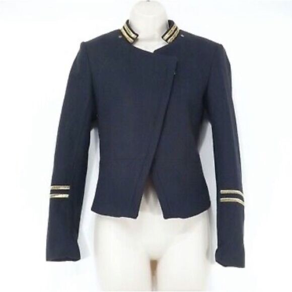 H&M Navy Gold WOOL Blend Military Style Jacket
Coat Gold Accents Size 11/ small - Picture 10 of 13
